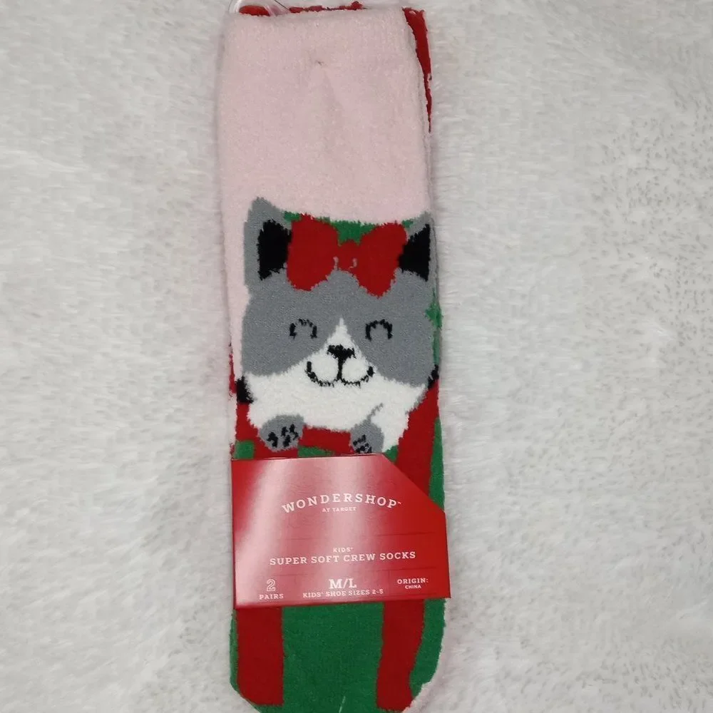 Wondershop Kid's Super Soft Holiday Crew Print Socks (M/L - Sizes 2-5) 2 Pair